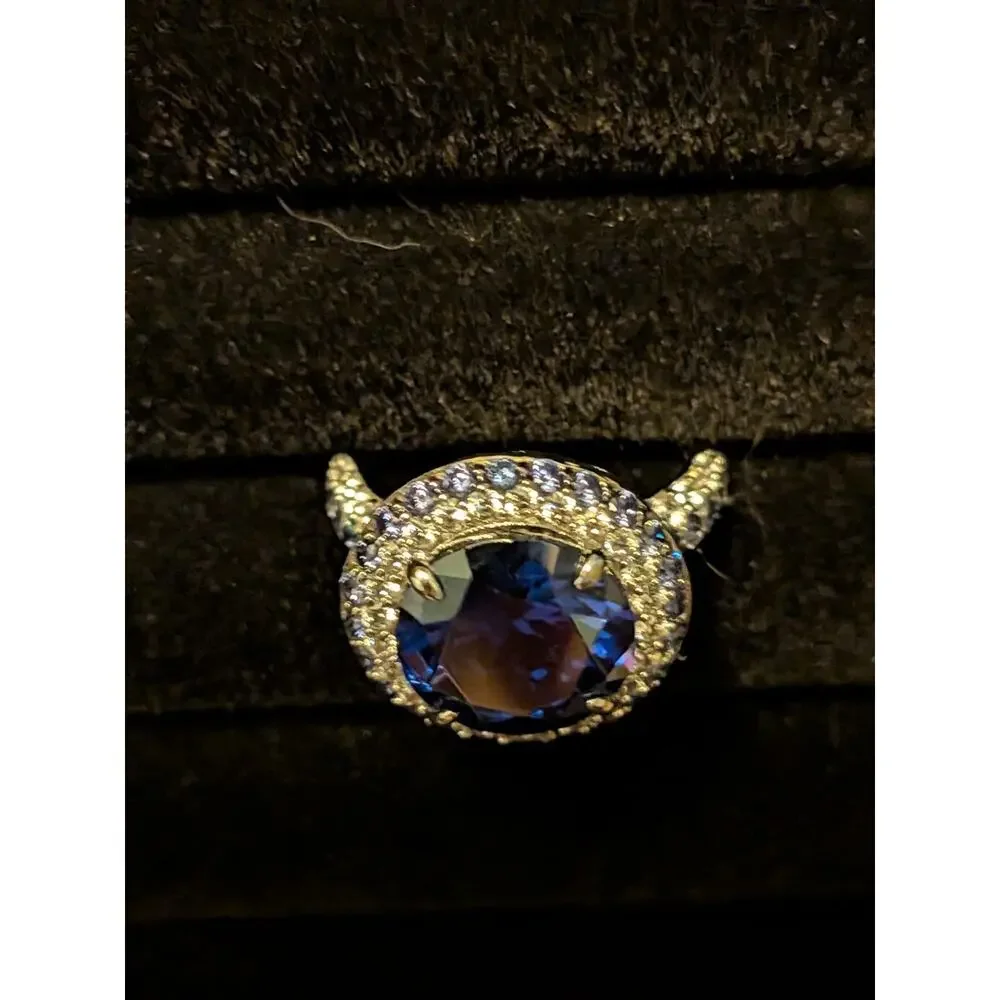 Blue Tanzanite & White Diamond Simulated Bella Luce® Ring Rhodium Plated Sz8
